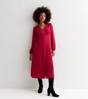 New Look Pink V Neck Long Sleeve Button Front Maxi Dress